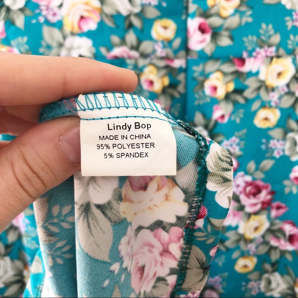Lindy bop teal blue pink floral pin up dress - Picture 6 of 7